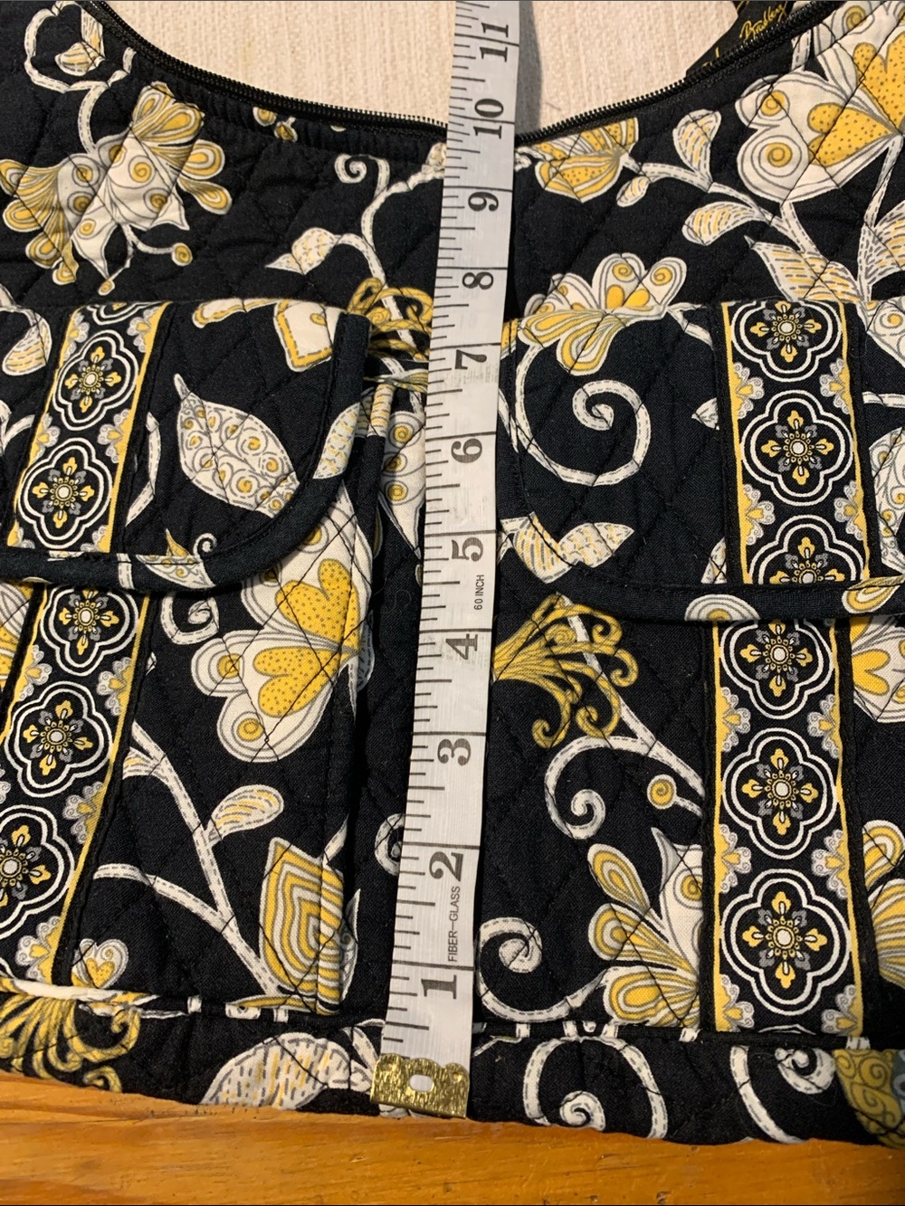 Quilted Floral Crossbody Shoulder Bag - Black & Yellow - Picture 8 of 12